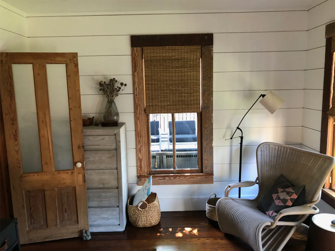 Bedroom remodel with restored wood doors