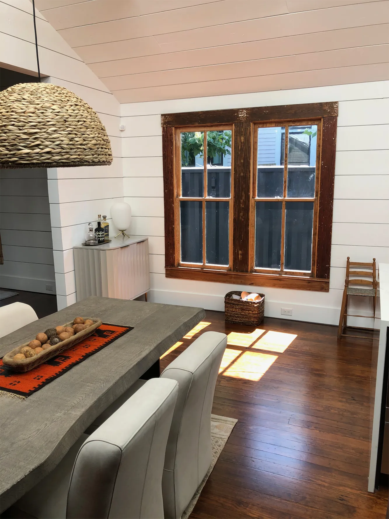 Home office finished with restored wood windows